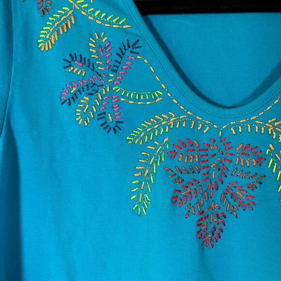 Linea by Louis Dell'Olio Blue Embroidered Floral Blouse Size Medium - Picture 4 of 4